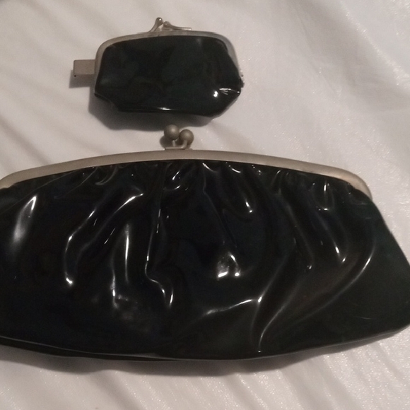 Black Patent Leather Clutch and Coin Purse Set - Picture 1 of 1